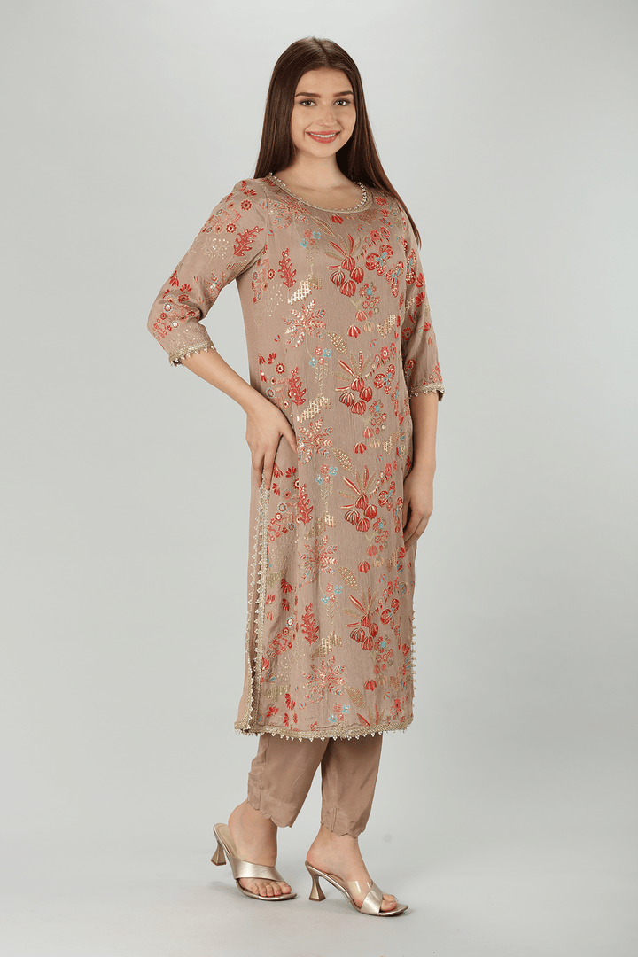 Beige Embellished Kurti