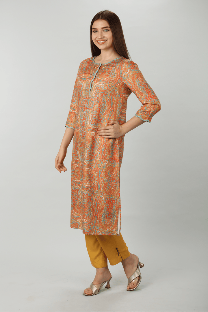 Orange Embroidered Pashmina Kurti