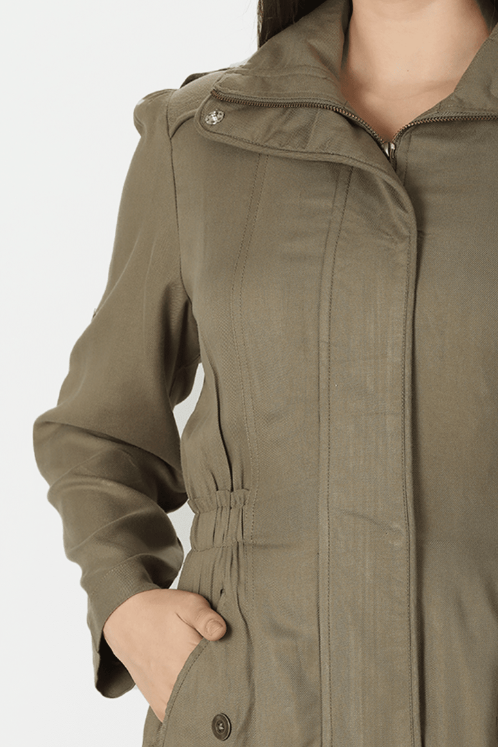 Olive Green Solid Winter Jacket