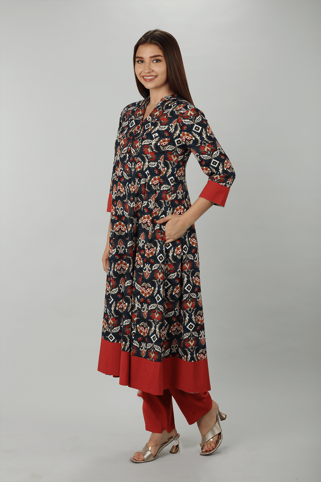 Dark Blue Mandarian Neck Kurti