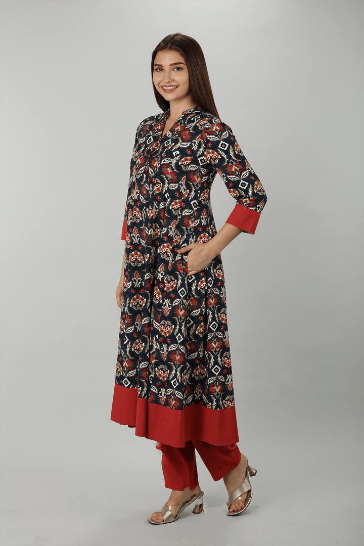 Dark Blue Mandarian Neck Kurti