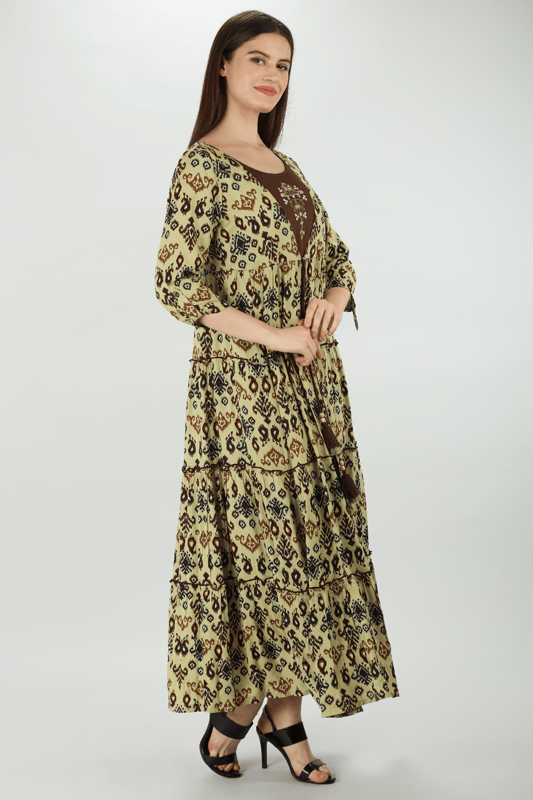 Olive Green Embroidered Maxi Dress
