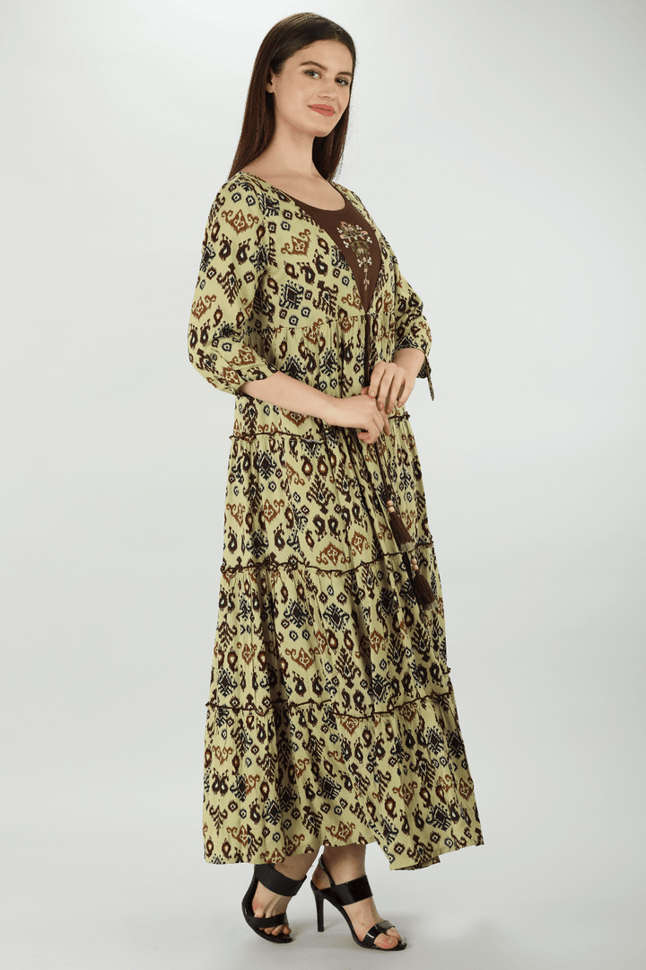 Olive Green Embroidered Maxi Dress