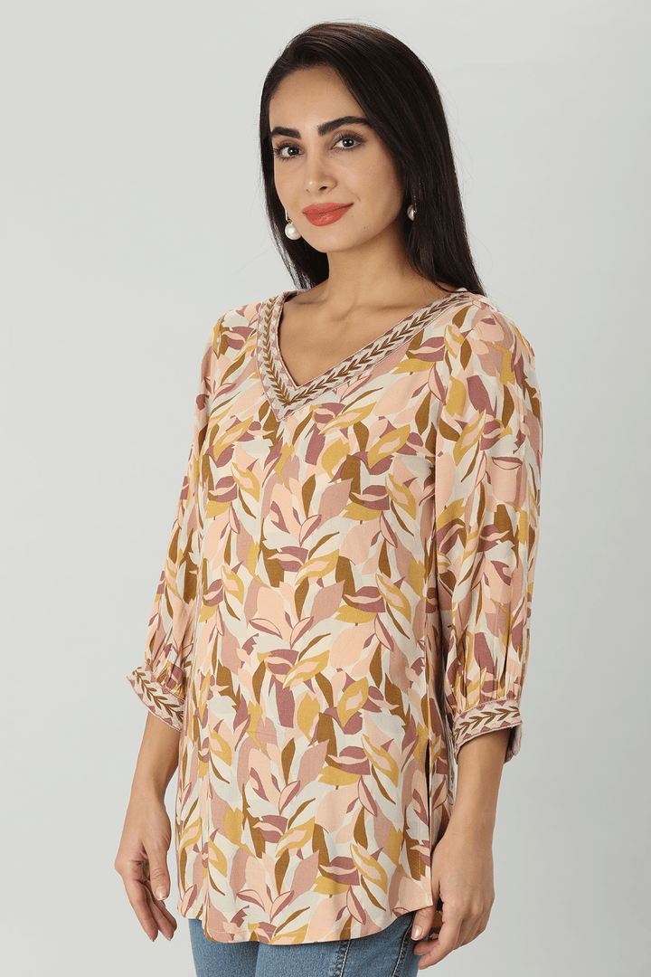 Peach Floral Embroidered Top