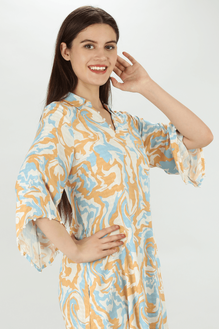 Abstract Peach Marble Kurti