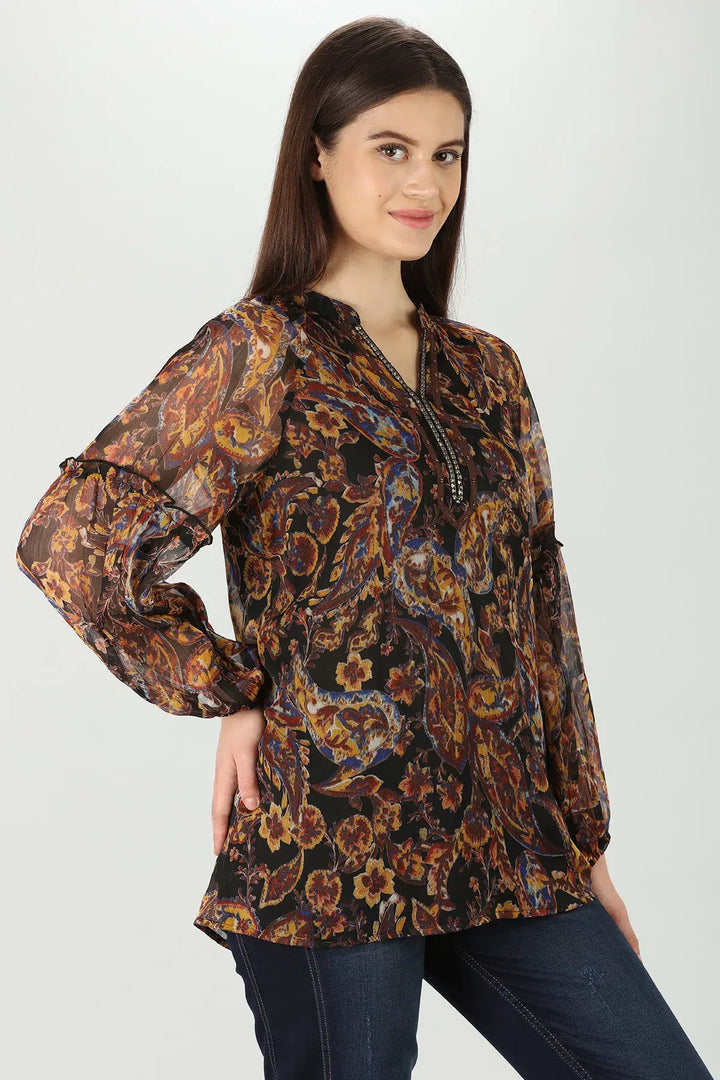 Brown Floral Printed Top