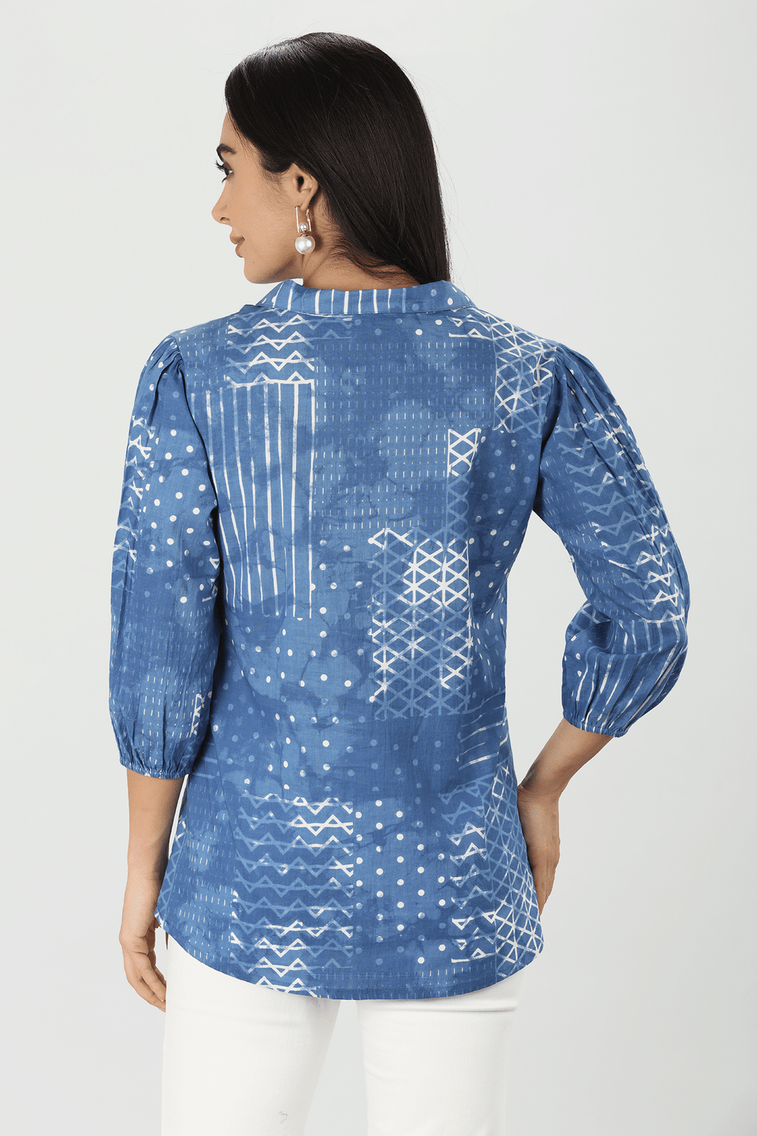 Blue Cotton Block Print Top