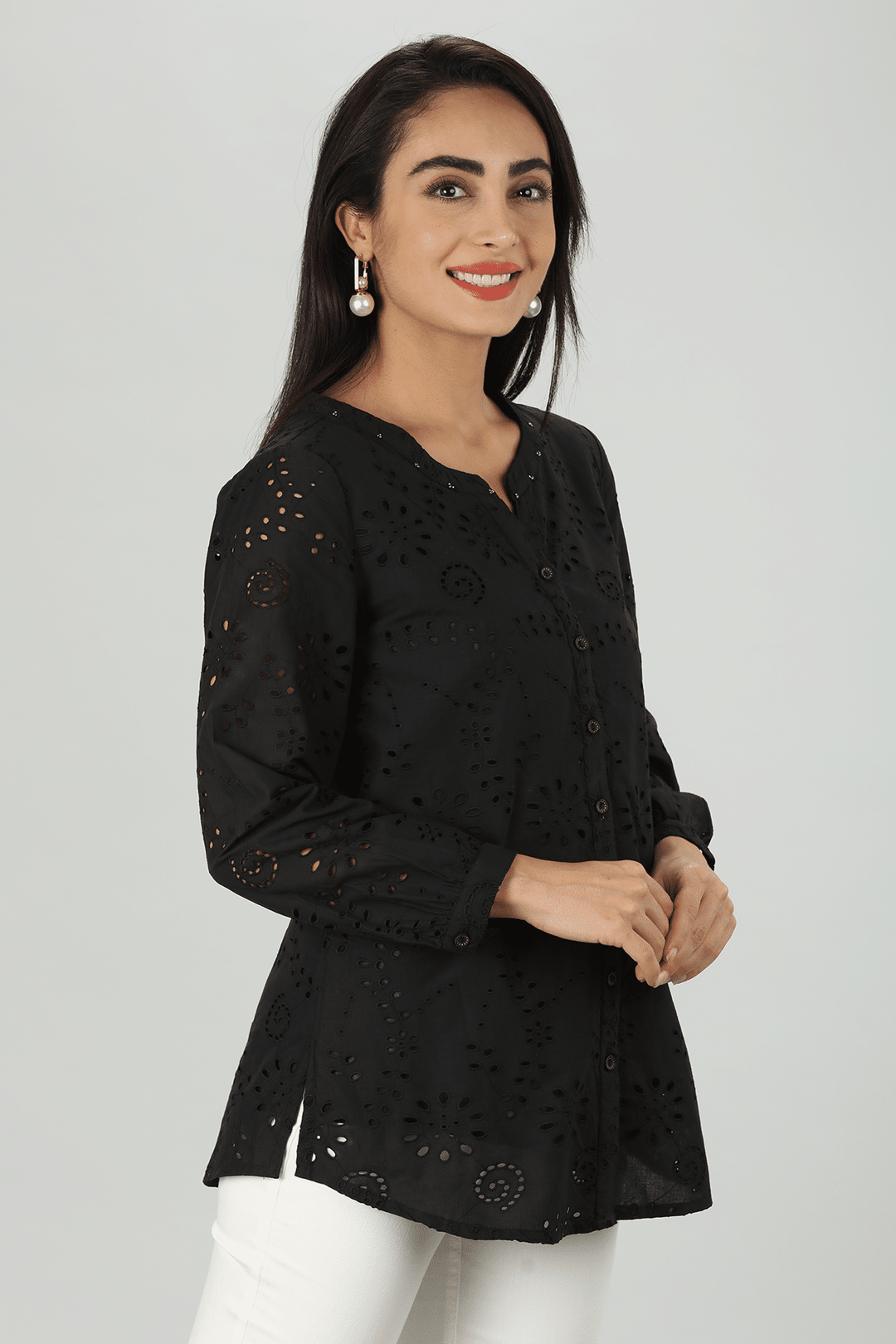 Black Schiffli Cotton Top