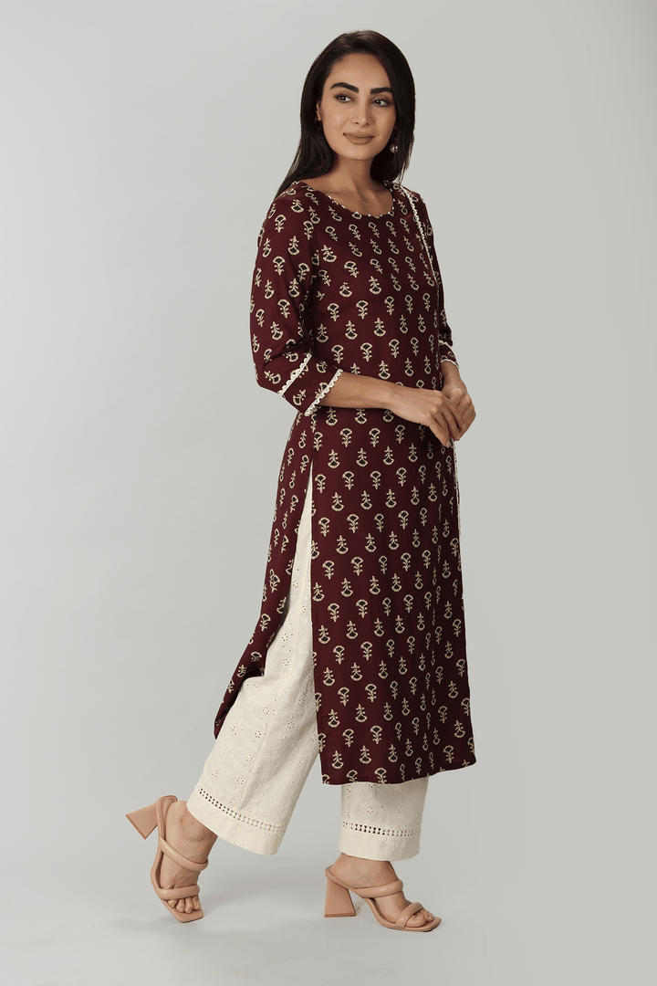 Brown Printed Kurti