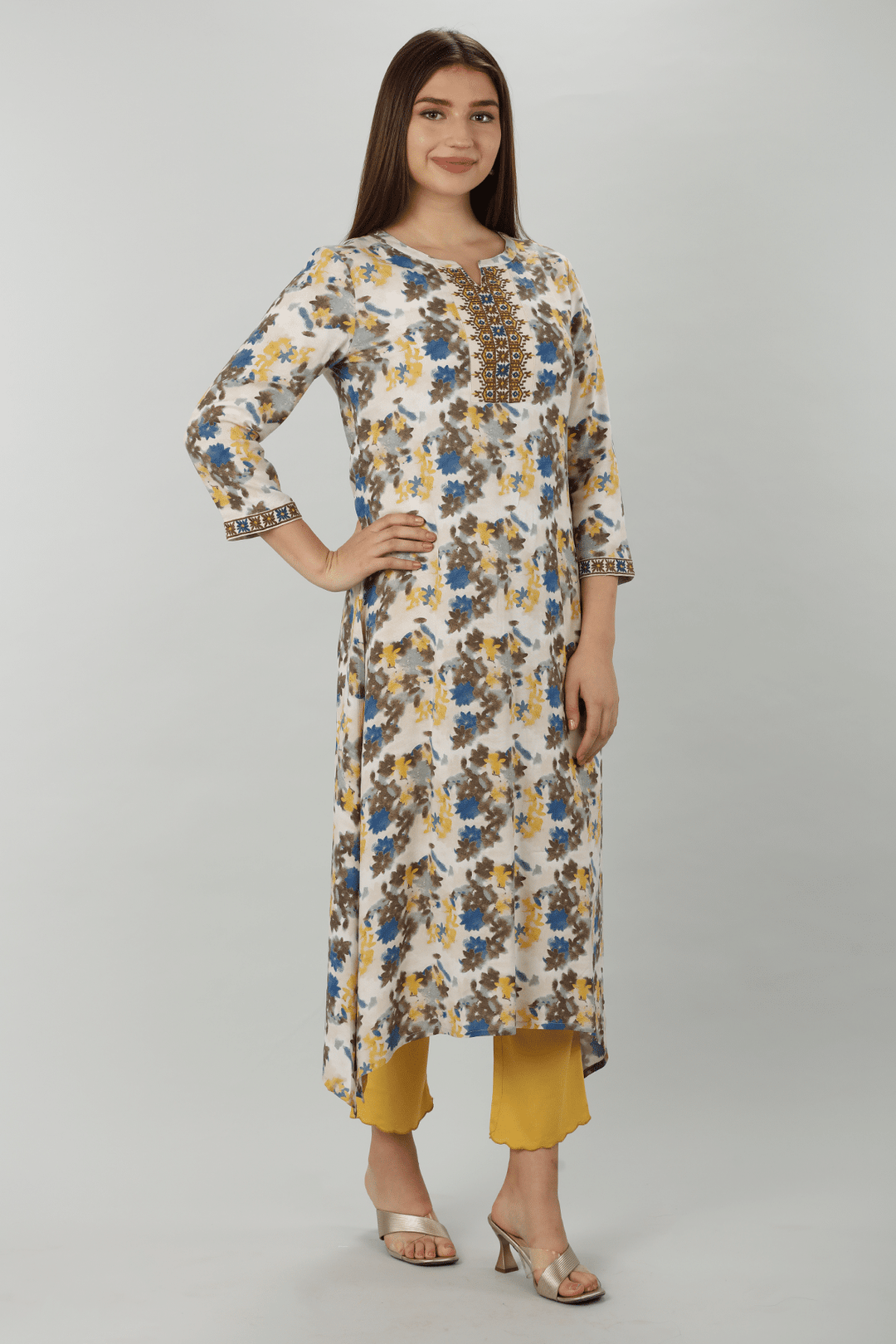 Beige Embroidered Kurti