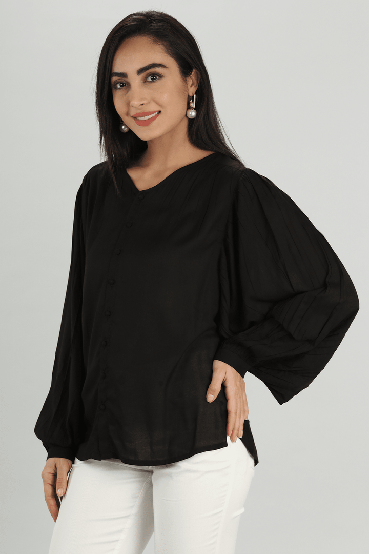 Black Flared Modal Top