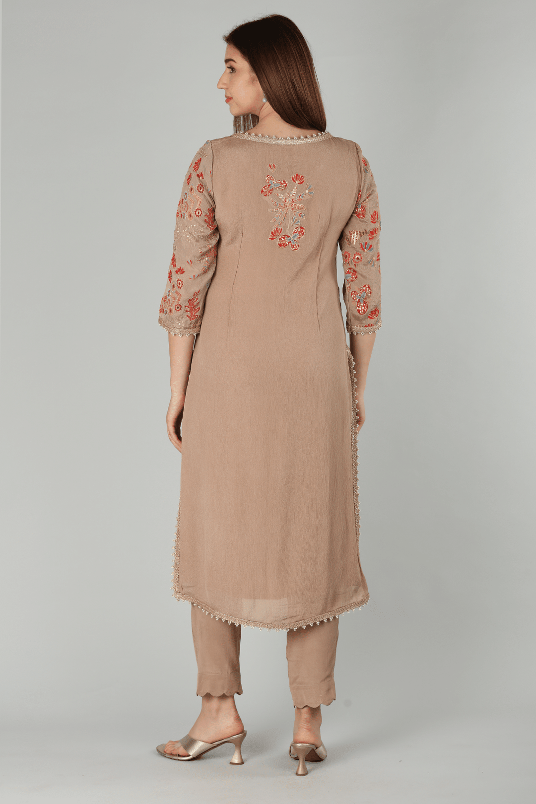 Beige Embellished Kurti