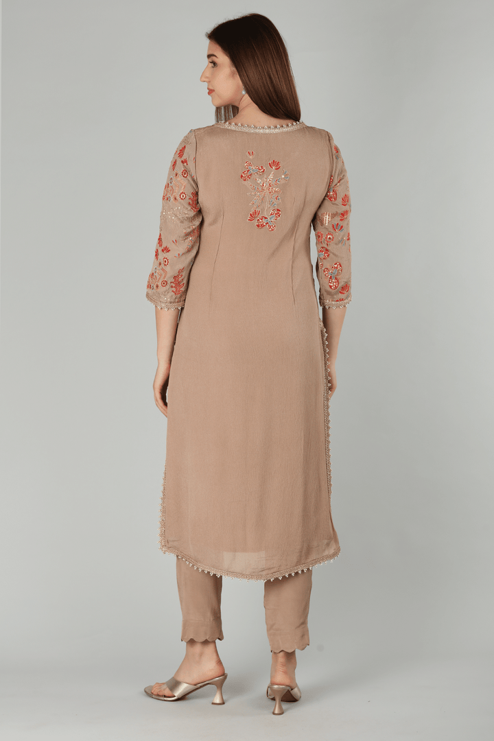 Beige Embellished Kurti