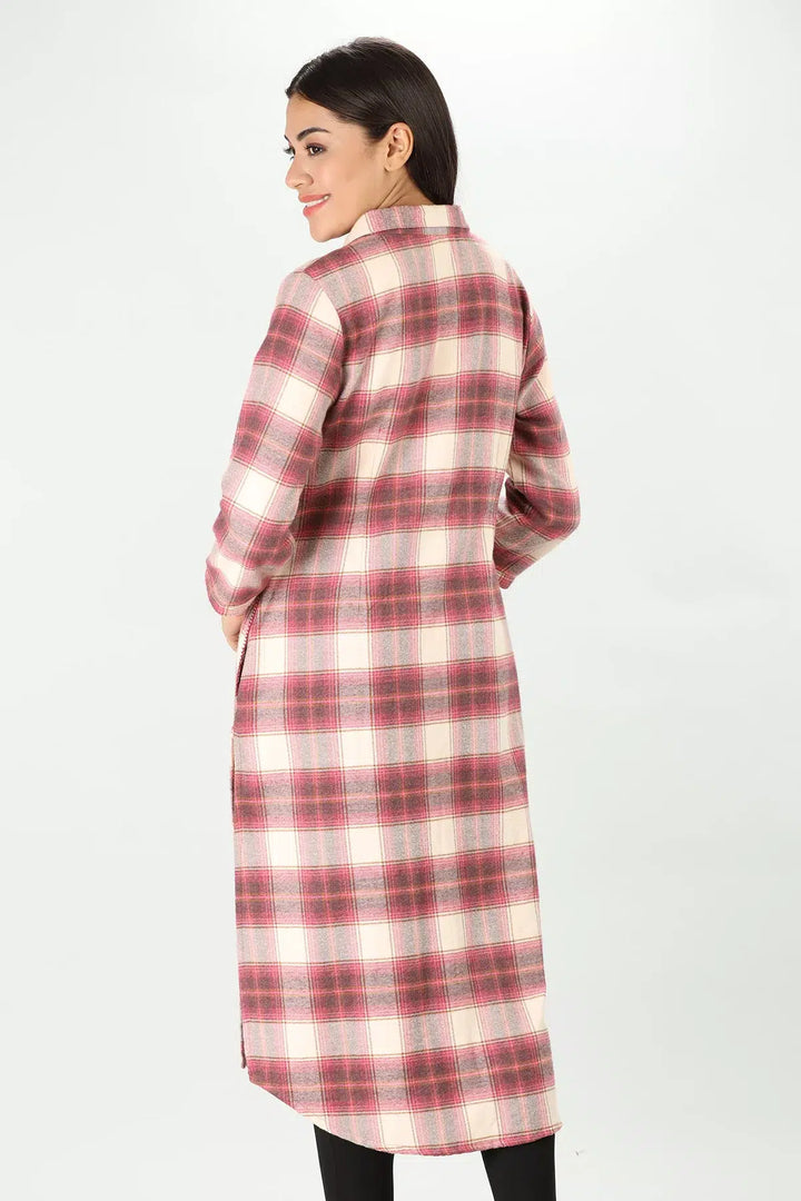 Cream Winter Checkered Kurti