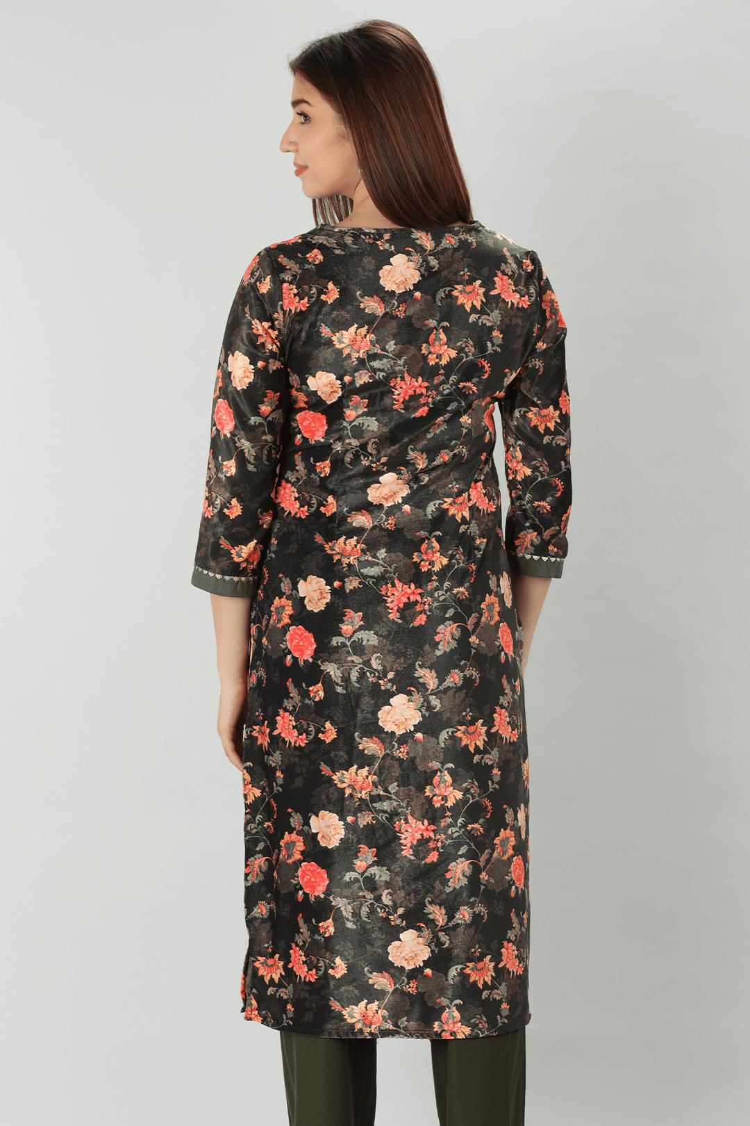 Dark Charcoal Floral Winter Kurti