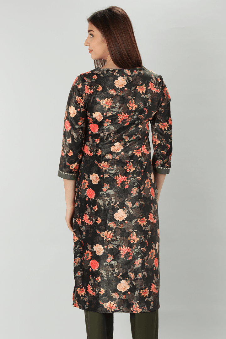 Dark Charcoal Floral Winter Kurti
