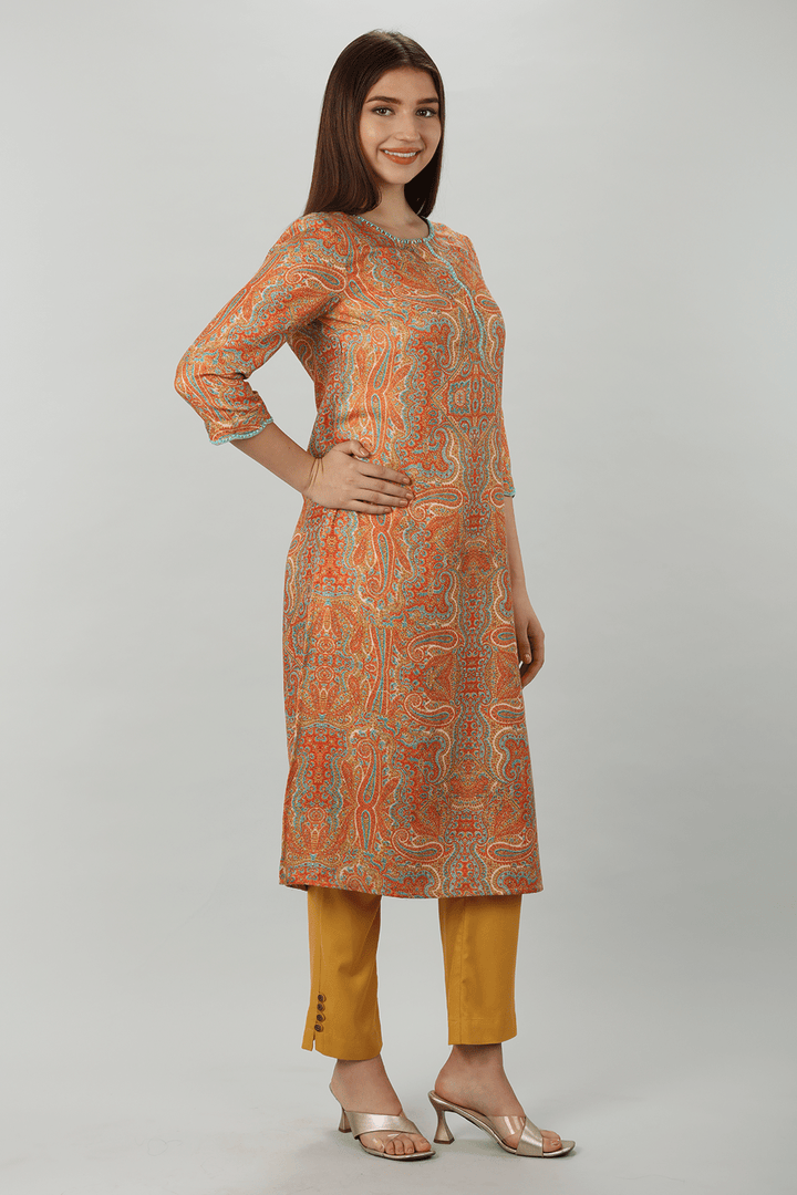 Orange Embroidered Pashmina Kurti