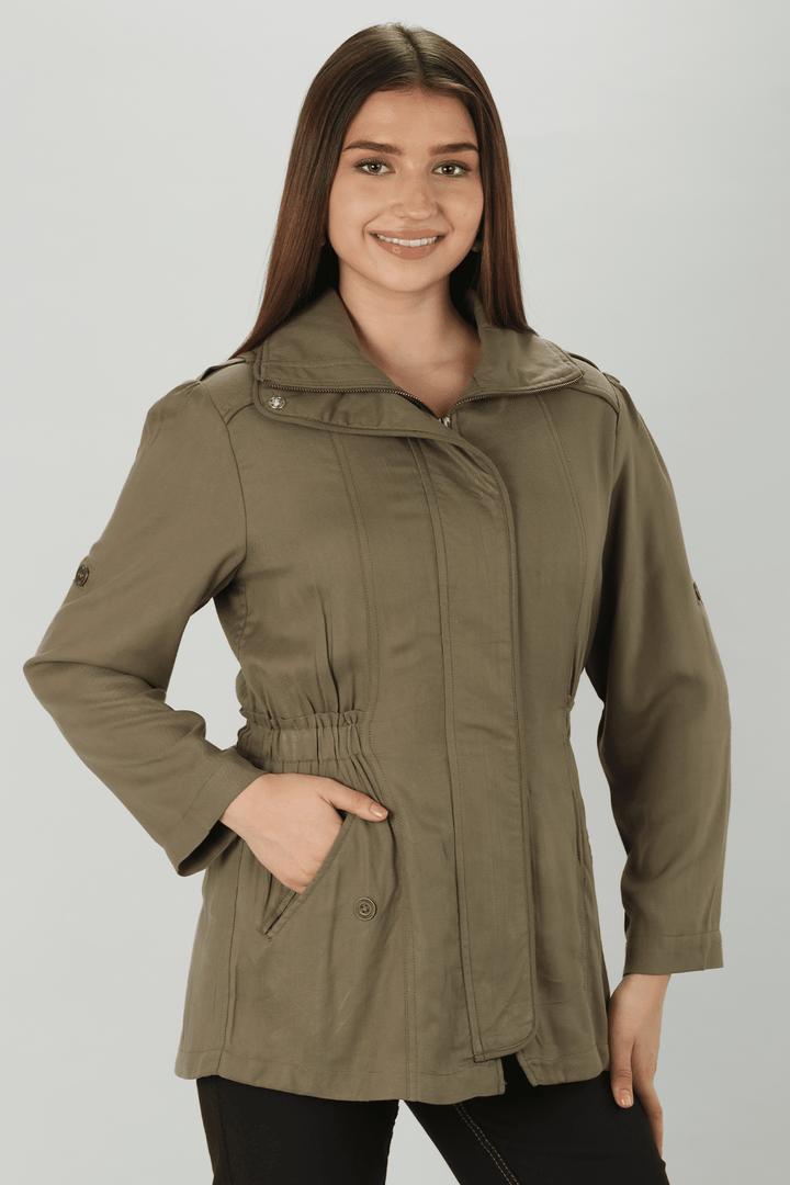 Olive Green Solid Winter Jacket
