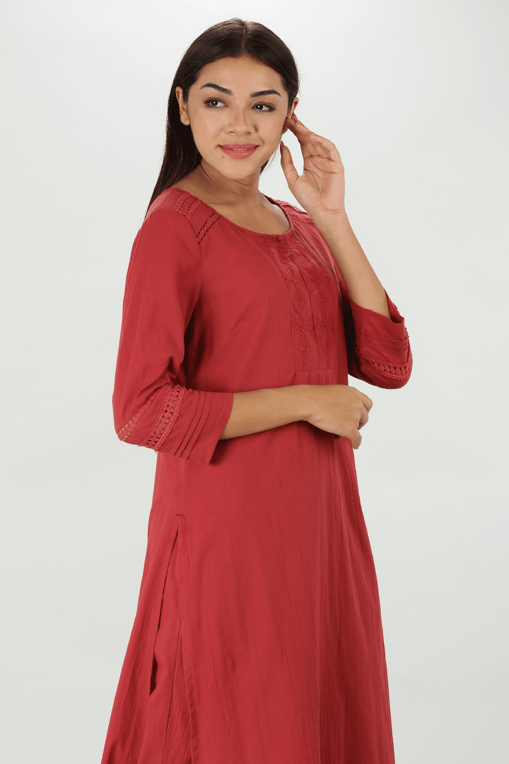Maroon Crepe Kurti