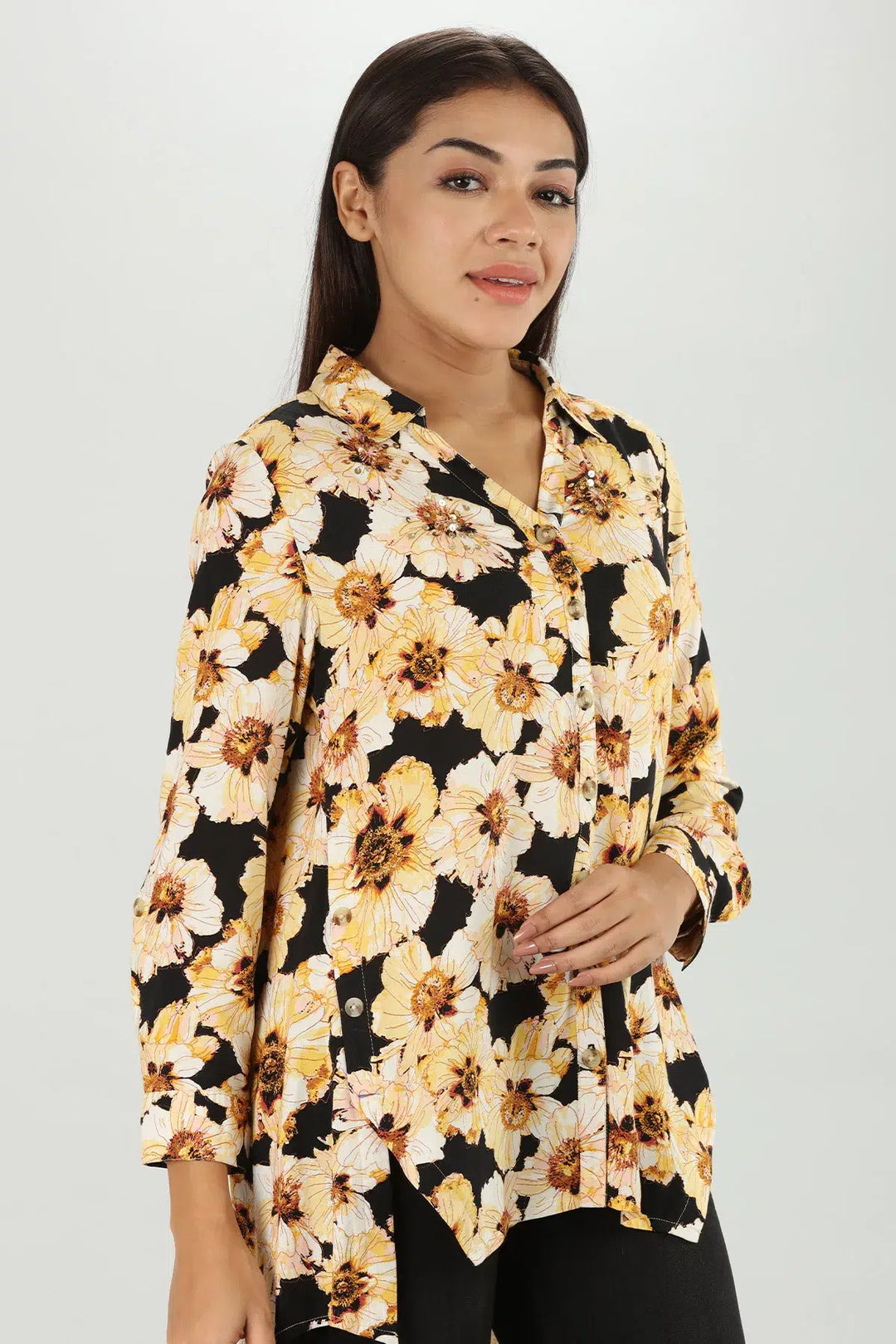 Yellow Floral Printed Shirt