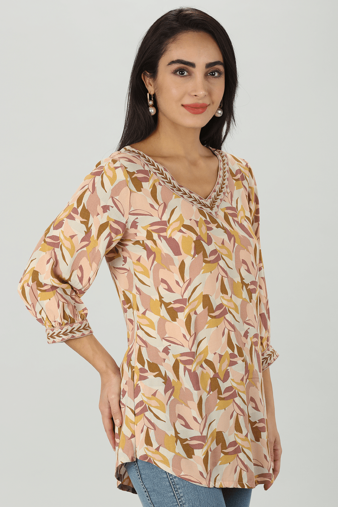Peach Floral Embroidered Top