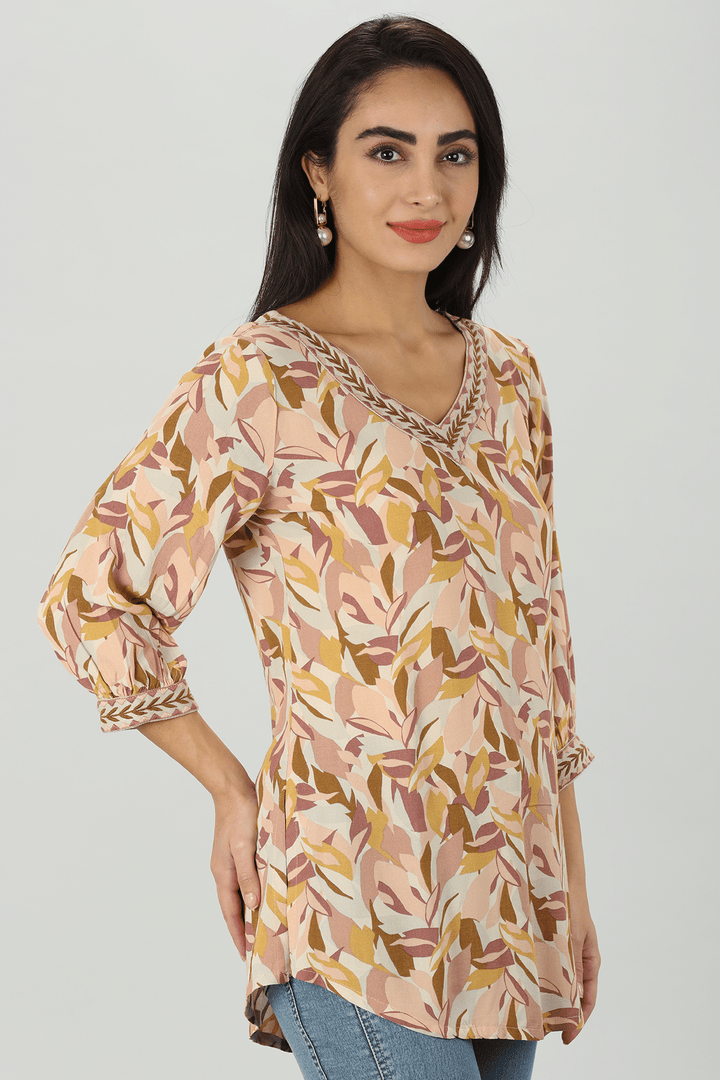 Peach Floral Embroidered Top
