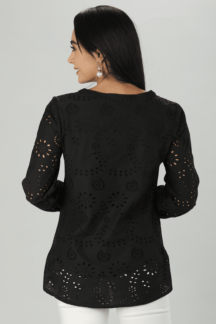 Black Schiffli Cotton Top