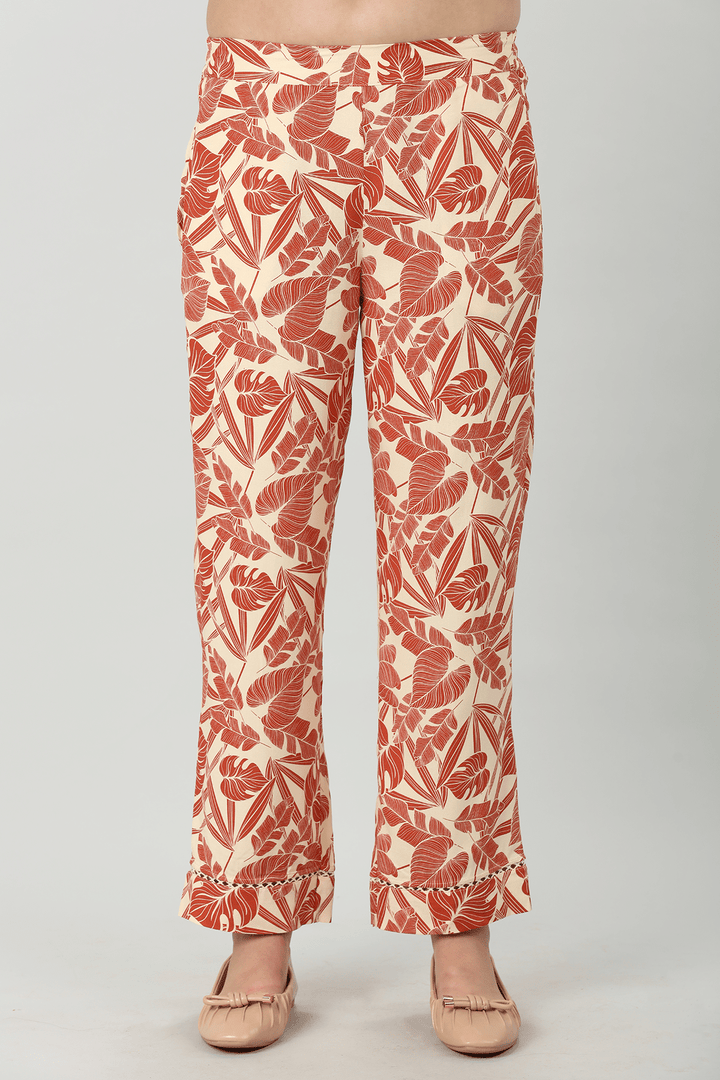 Orange Print Rayon Co-Ord Pant