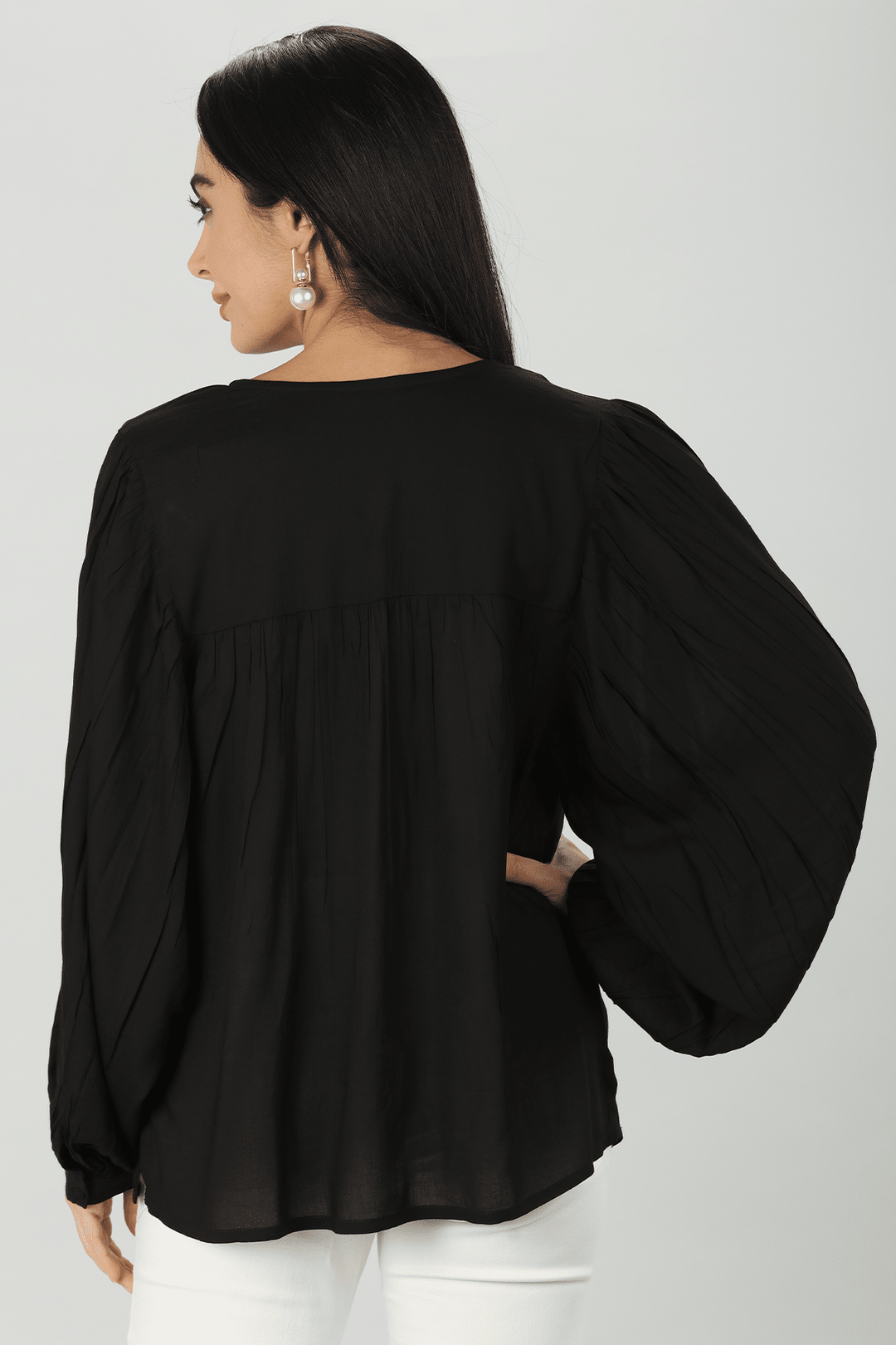 Black Flared Modal Top