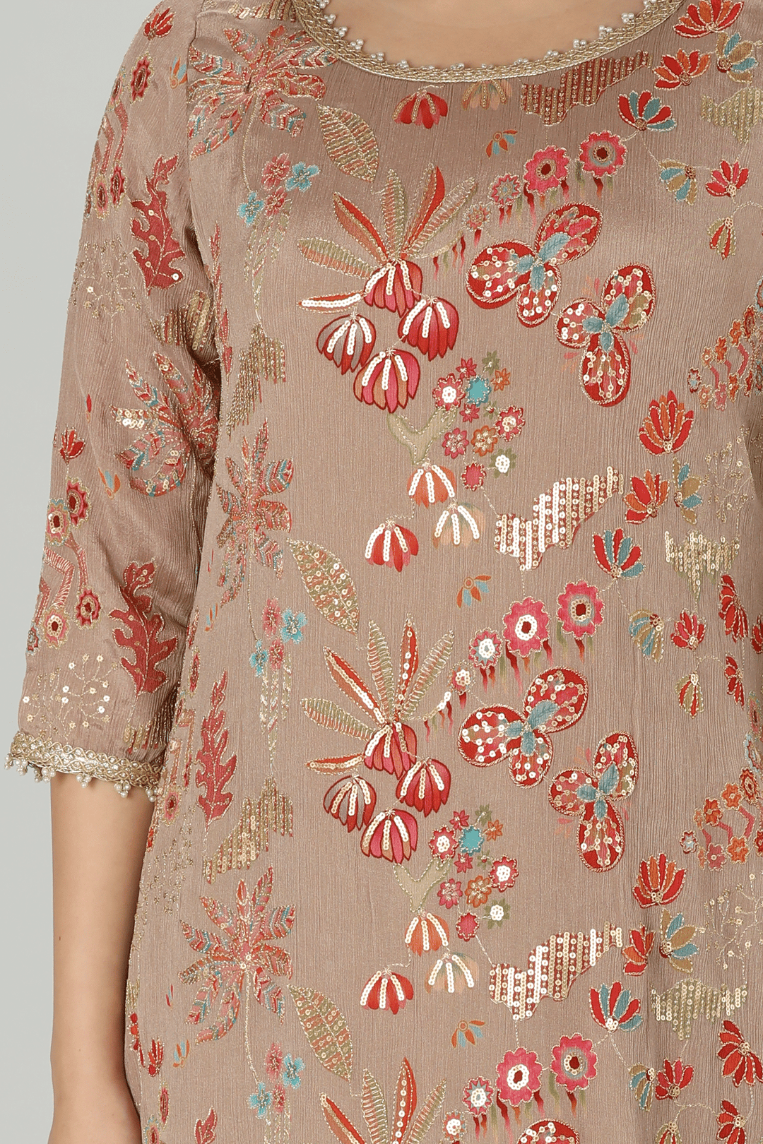 Beige Embellished Kurti