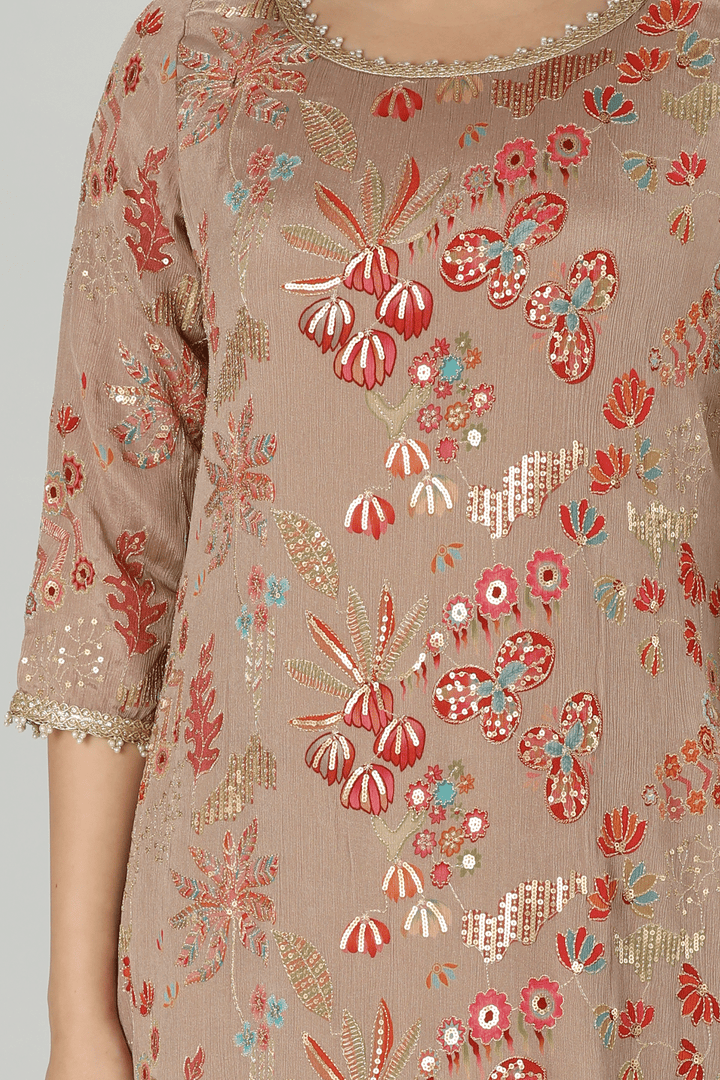 Beige Embellished Kurti