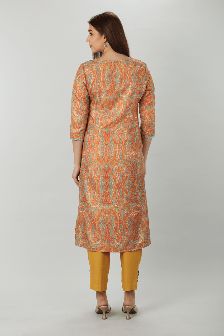 Orange Embroidered Pashmina Kurti