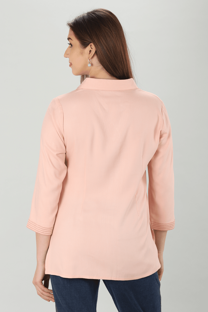 Peach Collared Twill Top