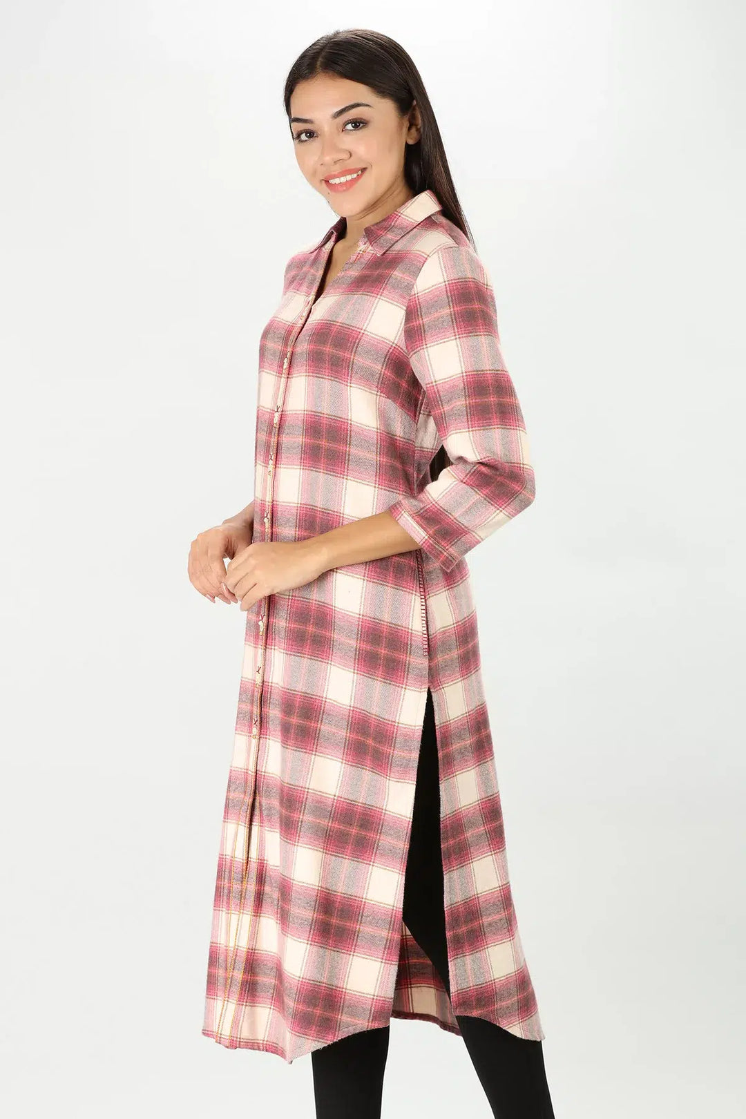Cream Winter Checkered Kurti