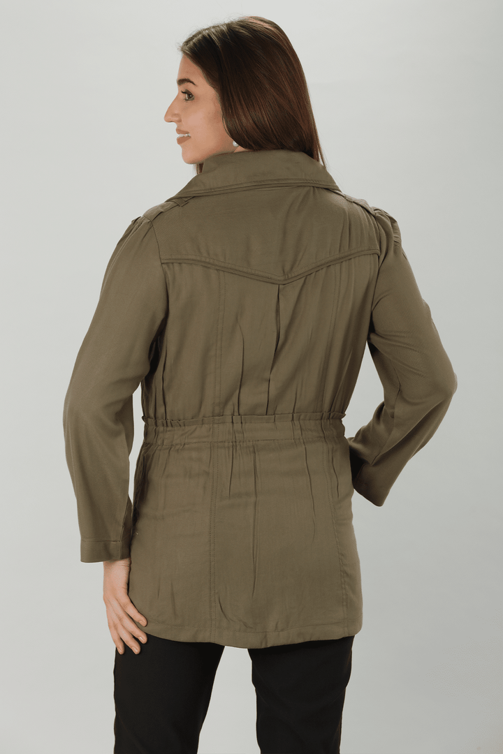 Olive Green Solid Winter Jacket