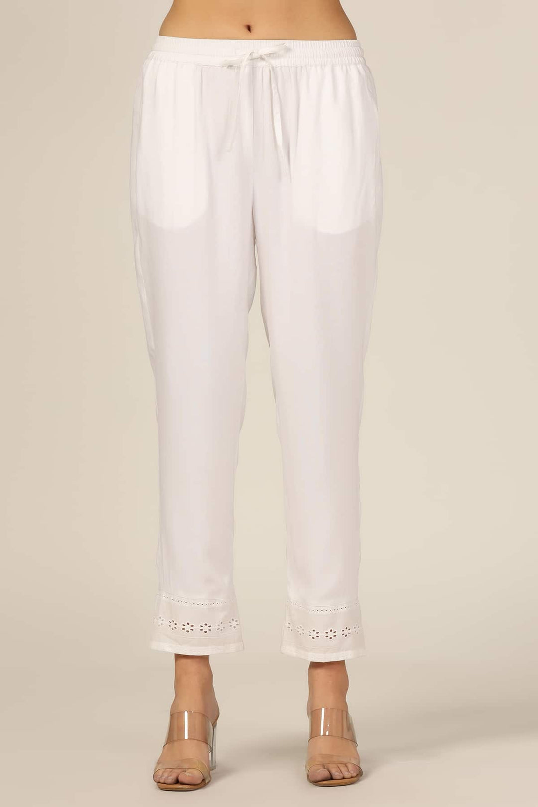 White Rayon Regular Solid Palazzo