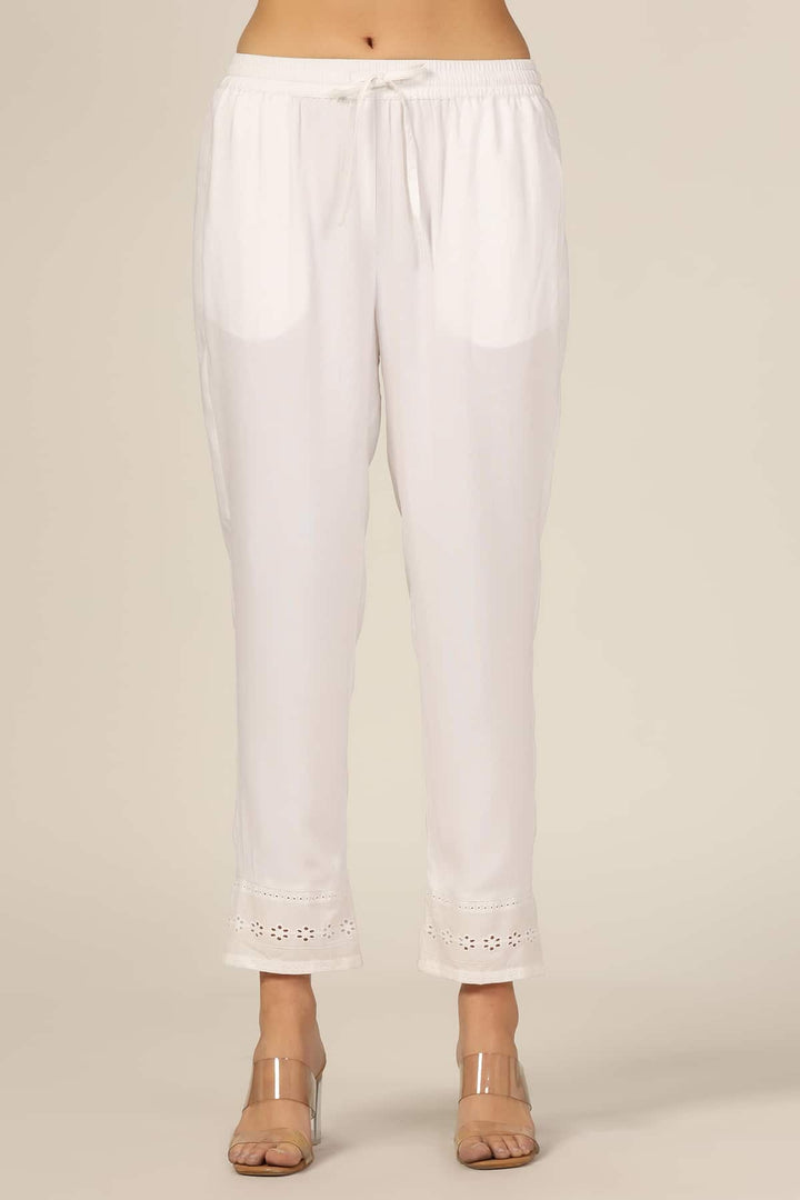 White Rayon Regular Solid Palazzo