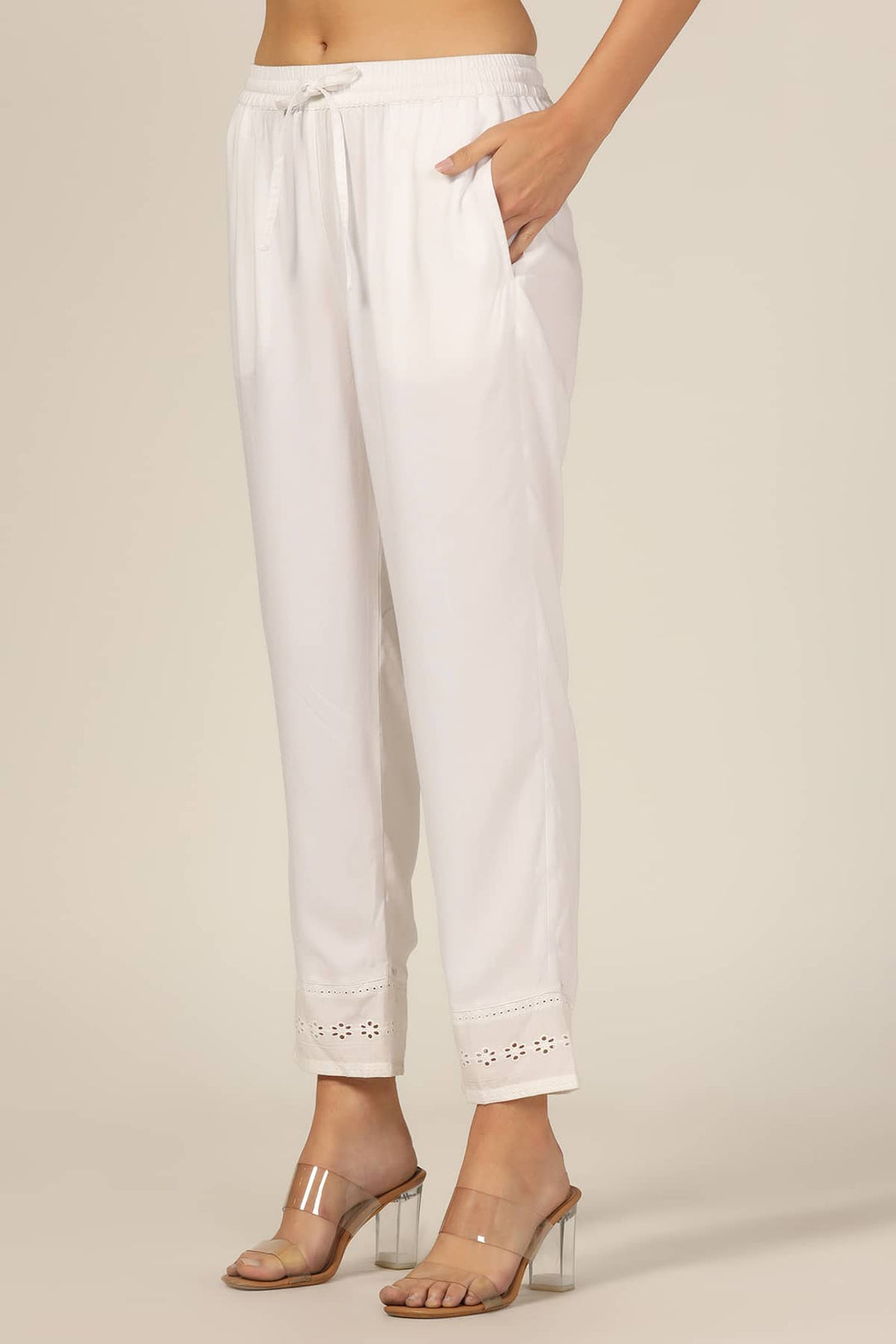 White Rayon Regular Solid Palazzo