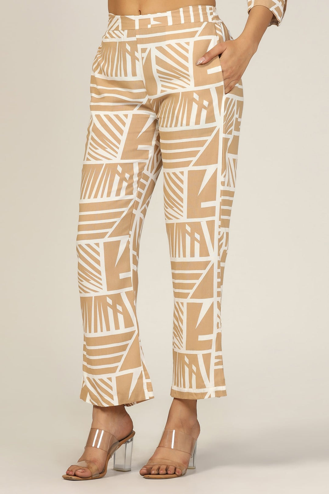 Beige Rayon Co-Ord Pant