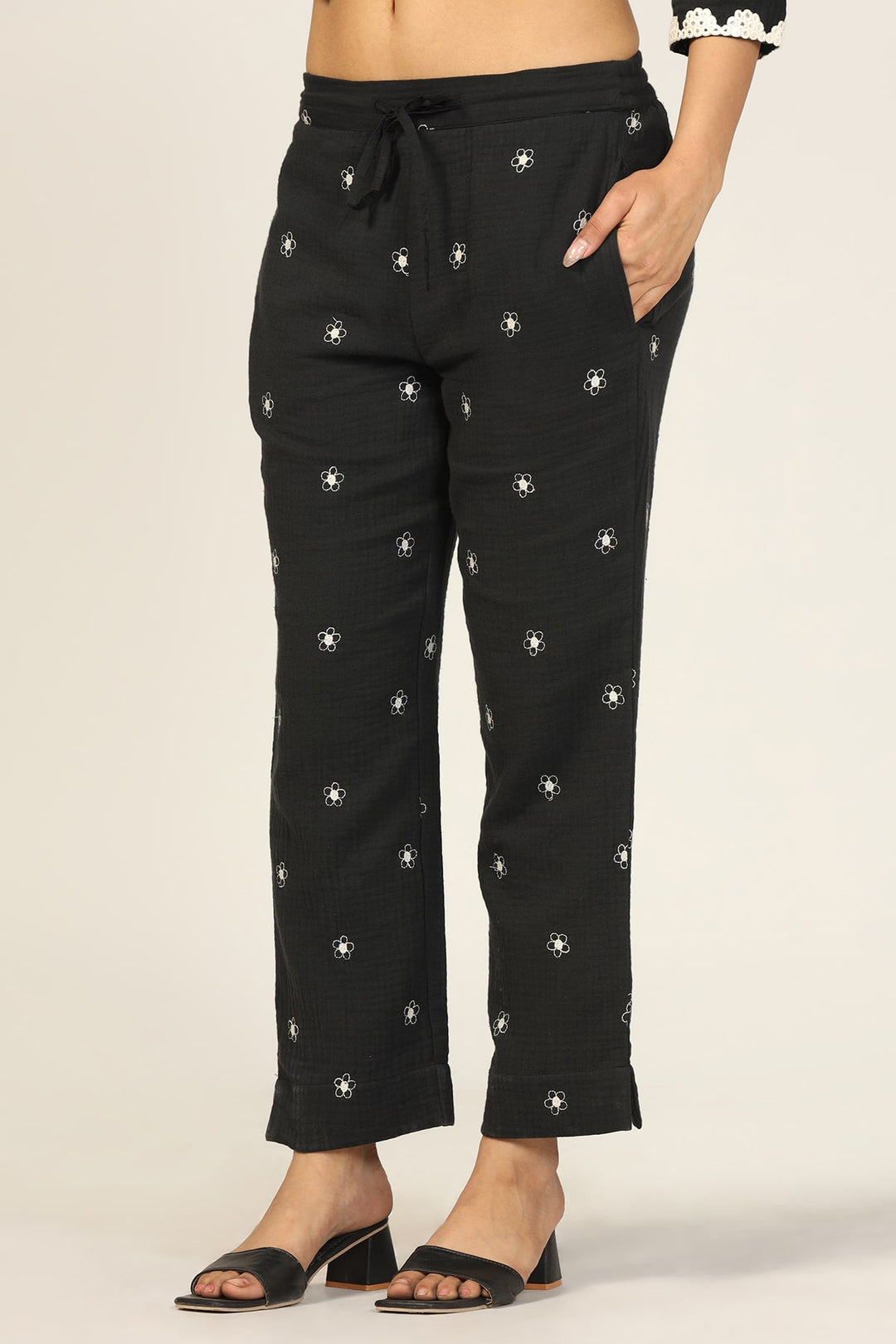 Black Cotton Double Cloth Co-Ord Pants