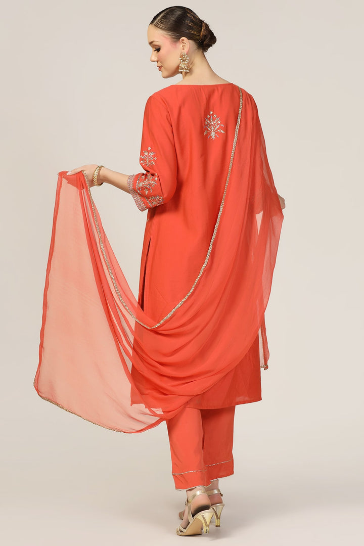 Orange Chanderi Embroidered Kurti