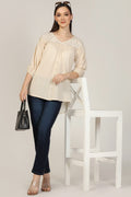 Off White Printed Rayon Crepe Casual Top
