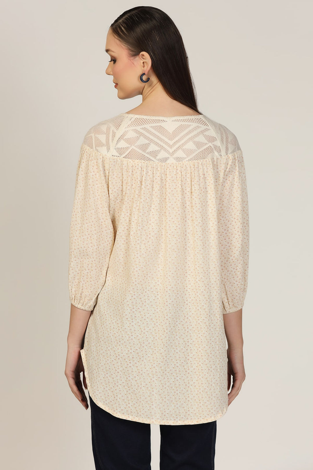 Off White Printed Rayon Crepe Casual Top