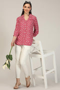 Dark Pink Printed Rayon Dobby Crepe Shirt