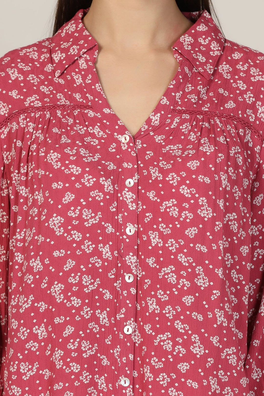 Dark Pink Printed Rayon Dobby Crepe Shirt
