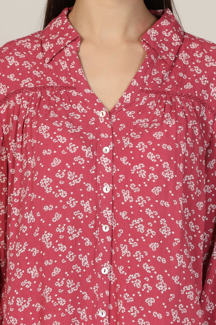 Dark Pink Printed Rayon Dobby Crepe Shirt