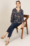 Blue Printed Rayon Crepe Casual Top