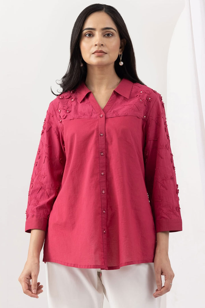 Dark Pink Schiffli Embroidery Shirt