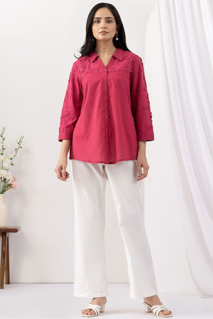 Dark Pink Schiffli Embroidery Shirt