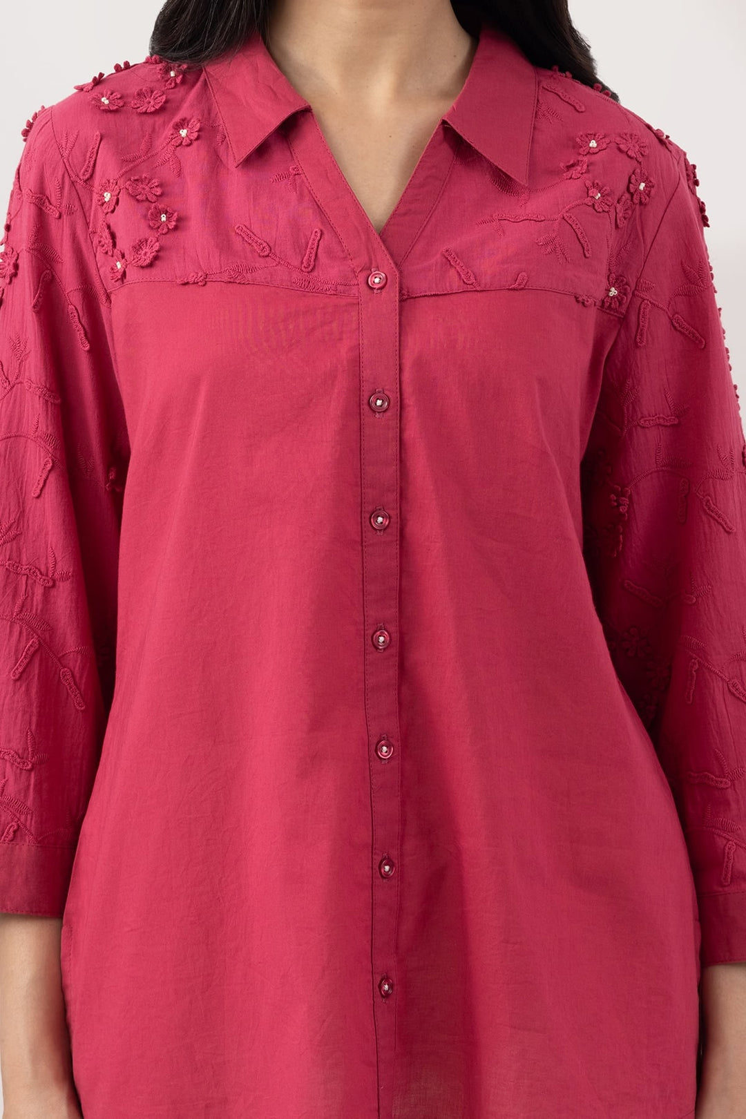 Dark Pink Schiffli Embroidery Shirt